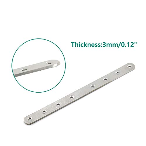 4 Pack Flat Mending Plate for Wood,ULIFESTAR Stainless Steel Straight Brackets 250mm / 10" Length 8 Screw Hole Flat Repair Fixing Wood Brace Joining Plates Connector with Fixing Screws - size: ['250x20x3mm']