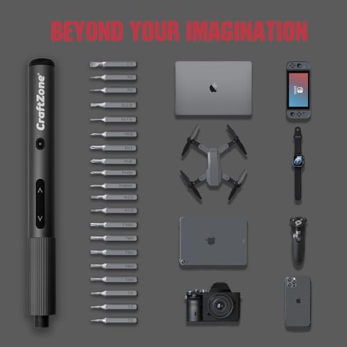 Ultra Mini Electric Precision Power Screwdriver Set Kit | Max 0.5N.m | with 20 S2 Steel Bits | 5/32'' Hex with LED Light | Magnetic Storage | Repair Tool for Electronics|Camera|Laptop (Grey)