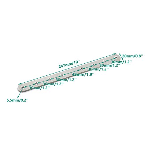 4 Pack Flat Mending Plate for Wood,ULIFESTAR Stainless Steel Straight Brackets 250mm / 10" Length 8 Screw Hole Flat Repair Fixing Wood Brace Joining Plates Connector with Fixing Screws - size: ['250x20x3mm']