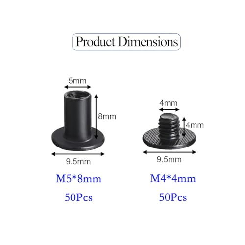 Alloygold 50 Sets M5*8 Matte Black Chicago Screw Kit Leather Rivets Screw Rivets Chicago Screw Buttons DIY Leather Trim - color: matte black, size: M5*8mm