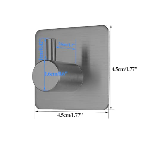 Fotosnow Adhesive Hooks Towel Hanger Wall Hooks for Hanging Coat, Hat,Towel Robe Hook Rack Wall Mount Waterproof Stainless Steel- Bathroom and Bedroom Gray 4-Packs - color: Gray-4 Pack