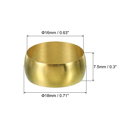 PATIKIL 16mm Tube OD Brass Compression Sleeves Ferrules, 50 Pack Brass Ferrule Fitting Brass Compression Fitting Assortment Kit for Air Water Gas Pipe - size: 16mm