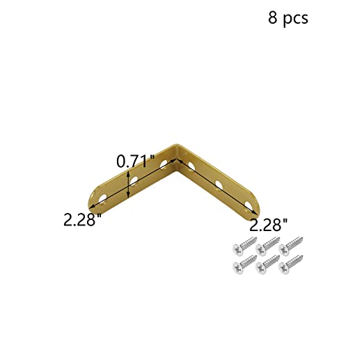Wealrit 8 pcs Gold L Shape Brackets,Right Angle Corner Brace,2.28" Length - size: 2.28"