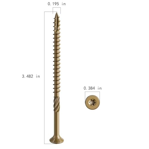 Wensilon #10 * 3-1/2" Deck Screws, (117pcs) 2 lbs.Exterior Wood Screws, Rust Resistant epoxy Coated, Bronze, T25 Star Bit - color: Yellow, size: 10*3-1/2
