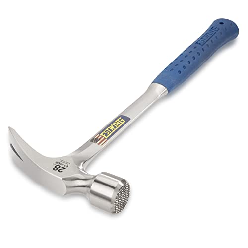 ESTWING Framing Hammer - 28 oz USA Made Long Handle Straight Rip Claw Hammer with Milled Face & Shock Reduction Grip - E3-28SM - size: 28 oz, style: Milled Face