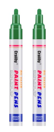 Green Paint Markers, 2 Pack Oil-Based Waterproof Quick Dry Permanent Paint Pen Set for Rocks Painting, Wood, Fabric, Plastic, Canvas, Glass, Mugs, Metal, Tire, Stone, DIY Craft - color: Green
