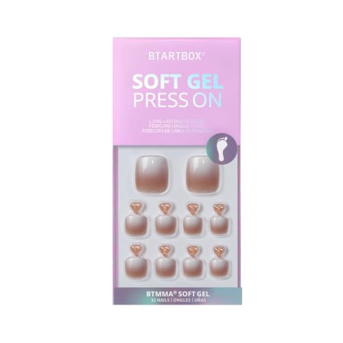 BTArtbox Press On Toenails, Baby Boomer Brown, Short Squoval, Ombre, 32Ct - color: C1-Baby Boomer Brown