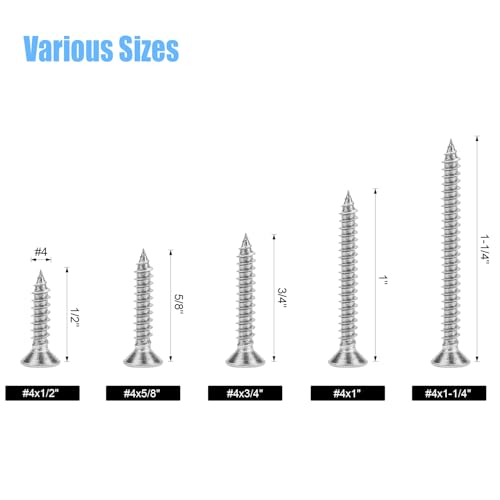 DYWISHKEY 206-Piece Wood Screw Assortment Kit - #4 x 1/2", "5/8", "3/4", "1", "1-1/4" Screws - size: #4