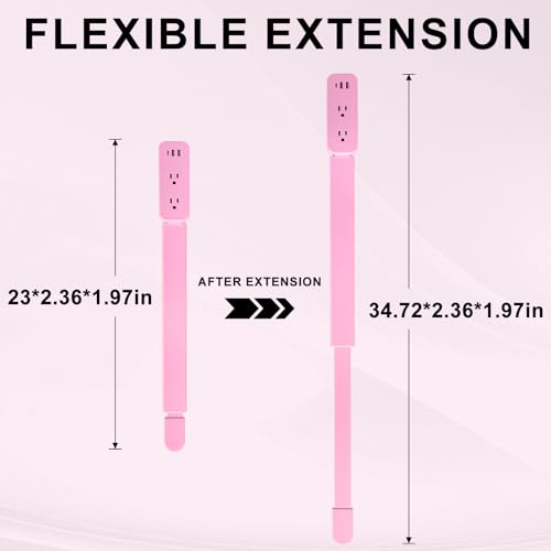 Electrical Outlet Extender Stick - Features USB-A, USB-C and 2 AC Outlets, Extends 22"-34", Rotates 180° Access Hard-to-Reach Outlets, Wall Plug Power Socket Expander Nightstands, Sofa, Desks and More - color: Pink
