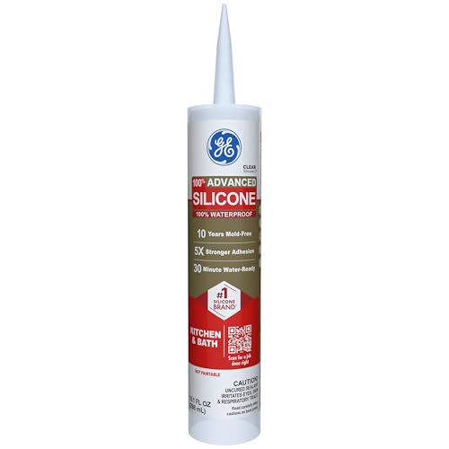 GE Advanced Silicone Caulk for Kitchen & Bathroom, Clear, 10 fl oz Cartridge, 12 Pack - 100% Waterproof Silicone Sealant, 5X Stronger Adhesion, Shrink & Crack Proof - size: Pack of 12, style: Clear