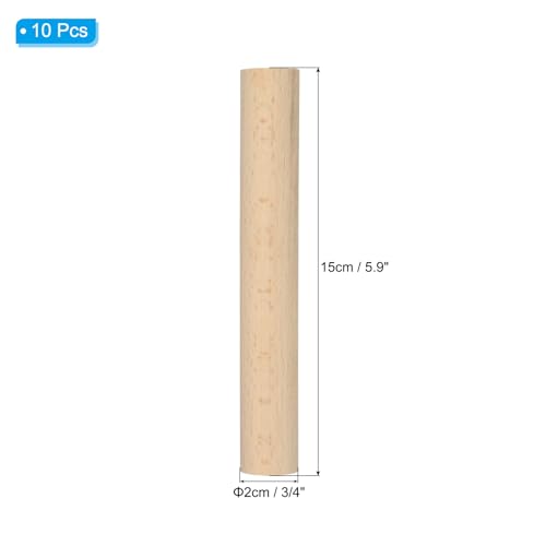 PATIKIL 3/4 x 6 Inch Dowel Rods Wood Sticks Unfinished Round Dowels 10pcs - size: 3/4"x6"
