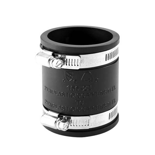 2" Flexible Pvc Pipe Coupling with Stainless Steel Clamp, Flexible Fitting for Connecting Cast Iron, Plastic and Copper Pipes, for Sewer and Drain Connections(Black) - size: 2 Inch
