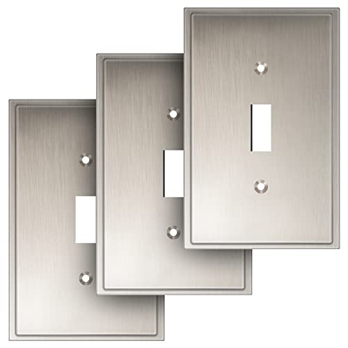 Henne Bery Soft Modern Decorative Wall Plate Switch Plate Outlet Cover (Single Toggle 3PK, Satin Nickel) - style: Single Toggle 3PK