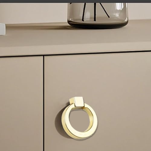 4Pcs Gold Zinc Alloy Cabinet Ring Knobs, Modern Round Drawer Pulls with Mounting Screws, Single Hole Dresser Handles for Kitchen Furniture, Wardrobe and Bathroom Hardware - color: Gold