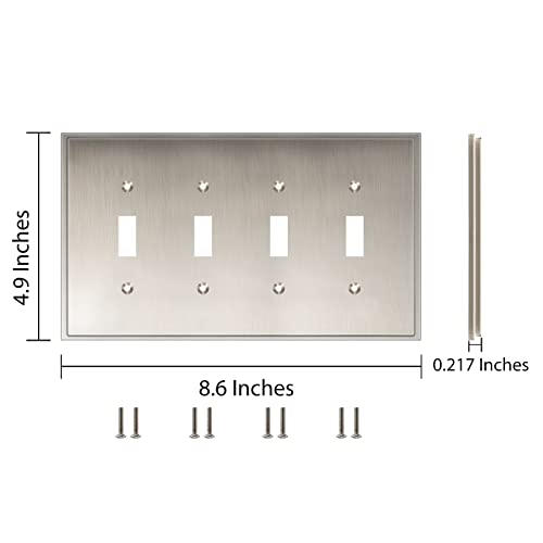 Henne Bery Soft Modern Decorative Wall Plate Switch Plate Outlet Cover (Quad Toggle, Satin Nickel) - style: Quad Toggle