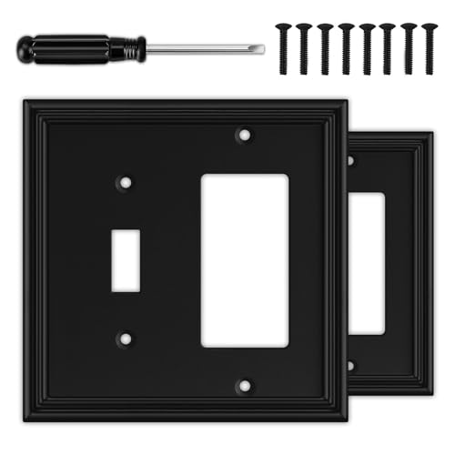 2 Pack Matte Black Decorative Combination Light Switch Covers Plate - size: 1 Toggle/1 Decorator 2 Pack