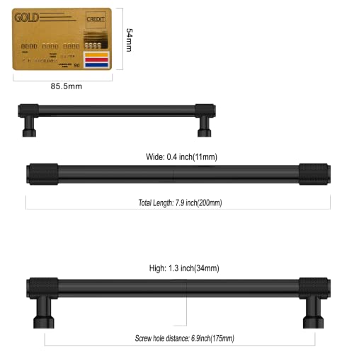 Amerdeco 10 Pack Matte Black Knurled Cabinet Pulls - 7 Inch(177.8mm) Hole Center Kitchen Handles Drawer Pulls Cabinet Hardware ZH0034 - color: Matte Black, size: 7"/177.8MM Hole Center