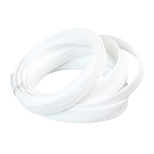 Othmro 16.4ft Length PET Flexible Expandable Braided Cable Sleeves 0.62inch Width Wire Loom Sleeving and Organizers Flexible Wire Mesh Sleeves for TV Audio PC Cords from Pets Chewing White