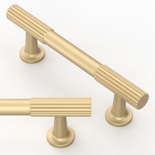 10 Pack Brushed Gold Cabinet Pulls 3 Inch(76mm) Kitchen Cabinet Handles Solid Zinc Alloy Cabinet Hardware Drawer Pulls - color: Brushed Gold, size: 3" Hole Center