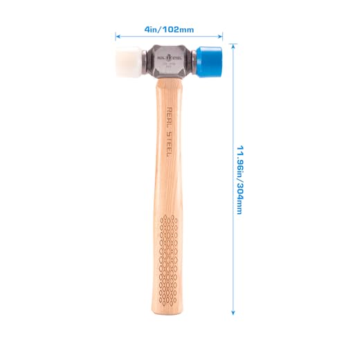 REAL STEEL Small Rubber Mallet Hammer 12 Oz Double Face Hammer Soft/Hard Hickory Wood Handle (0312) - style: Hickory Wood Handle