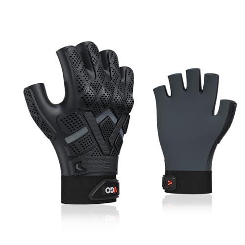 Vgo... NGG X1 Seamless Utility Gloves, Half Finger Mechanic Synthetic Leather Gloves,Knuckle Impacted Work Gloves - color: Black-heavy Duty, size: Large(1 Pair)