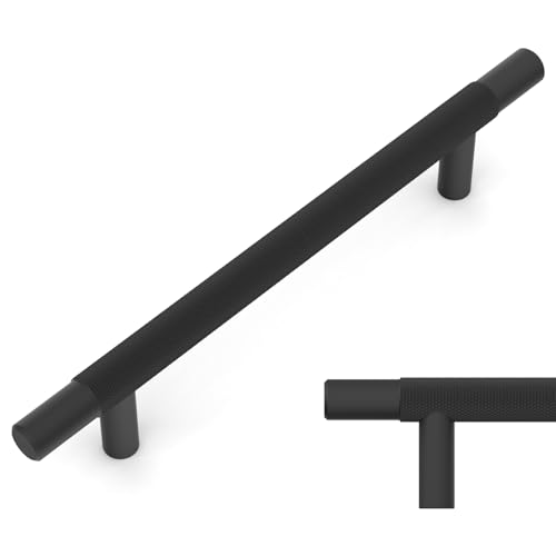 Amerdeco 10 Pack Matte Black Knurled Cabinet Pulls 5 Inch Hole Centers Kitchen Cabinet Solid Handles Hardware Kitchen Handles for Cabinets Handles IH0006 - color: Matte Black, size: 5"/128MM Hole Center