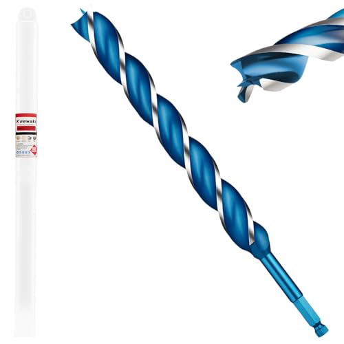 1-1/4" x 12" Wood Auger Drill Bit – 3-Flute Extra Long Auger Drill Bit for Wood, High Carbon Steel 3/8" Shank with Protective Storage Tube - size: 1-1/4" x 12"