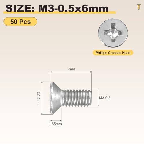 METALLIXITY M3-0.5x6mm Phillips Flat Head Bolts 304 Silver 50Pcs - color: Silver, size: M3-0.5x6mm