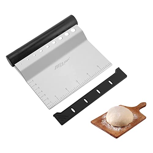 ALLTOP Bench Scraper & Chopper with Herb Stripper,Stainless Steel Multipurpose Kitchen Baking Tool for Bread Dough Pastry Cake -Leaf Remover with Plastic Handle &Upgraded Protective Cover - color: Black Plastic Handle