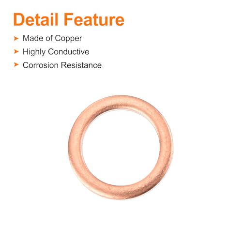 MECCANIXITY 52 Pcs Flat Copper Washers, 10x14x1.5mm Copper Upgraded Flat Metric Sealing Crush Ring Washers for Hydraulic Fittings Screw Bolt Nut Electronic Repair - size: 10x14x1.5mm
