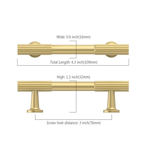 Asidrama 10 Pack 3 inch Brushed Gold Kitchen Cabinet Handles - color: Brushed Gold, size: 3" Hole Center