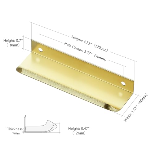 Gold Cabinet Handles Finger Edge Pulls 4.75 Inch CC 10 Pack - color: Gold, size: 120mm/4.72" Overall Length