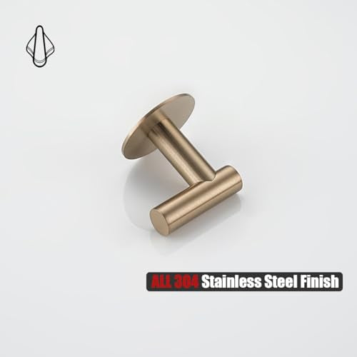 JQK Self Adhesive Towel Hook Champagne Bronze, No Drill Stick on Coat Robe Clothes Wall Hook for Bathroom 2 Pack, 304 Stainless Steel, ATH110-CB-P2 - color: Champagne Bronze, size: 2 Pack