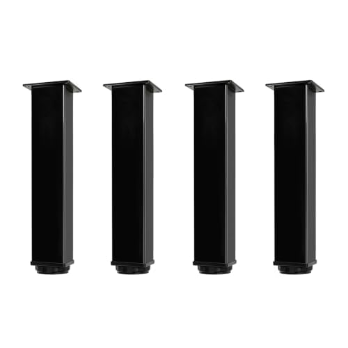 QLLY 10 inch Square Adjustable Metal Furniture Legs, Heavy Duty Black Cabinet Feet with Leveling Pads, Set of 4 for Sofa, Couch, Ottoman, Cabinet and Shelf Replacement - color: Black, size: 10 inch
