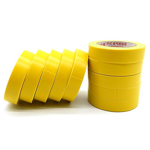 Maveek 10 Rolls PVC Electrical Tapes, Self-Adhesive Waterproof Insulation Yellow Tapes, Rated up to 600 Volts and 176 °F, 15mmx15m(0.6" x 49.2ft) - color: yellow