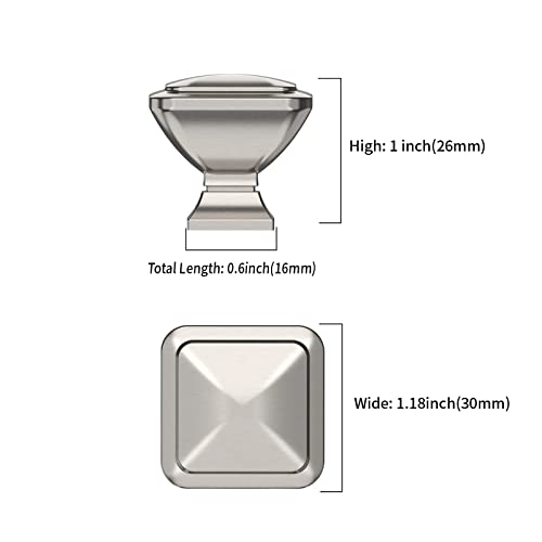 9BUILD 10 Pack Brushed Nickel Cabinet Knobs,Solid Square Drawer Pulls - color: Brushed Satin Nickel, size: 1.2"/30MM