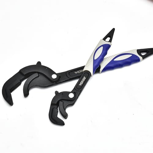 2Pcs Self Adjusting Wrenches Sets - 10.5 & 14" Self Locking Pliers,Multi-Function,3 Sides Teeth,Non-Slip Handle,Suit for Pipe Vise Micro 5 Wrench