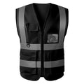 High Visibility Safety Vest with Reflective Strips & Pockets - color: Black, size: Small