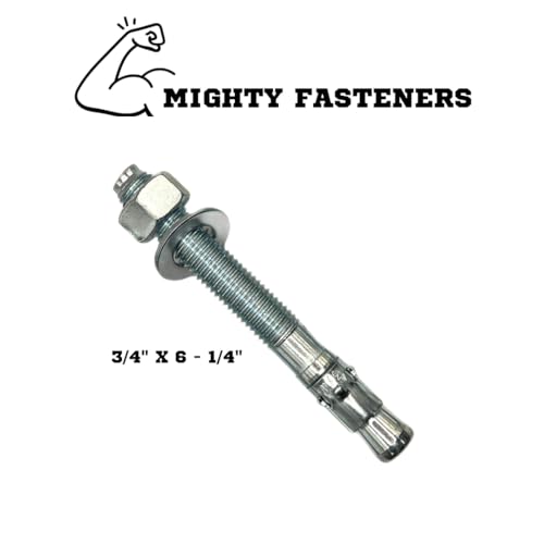 MIGHTY FASTENERS Zinc-Plated Steel Wedge Anchors, 3/4" X 6-1/4" - Heavy-Duty Mounting Bolts for Concrete - 50 Pack - size: 3/4" X 6-1/4"