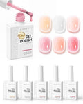 Makartt Jelly White Pink Gel Nail Polish Set 15ML : 6 Sheer Colors - color: Peachy Pink