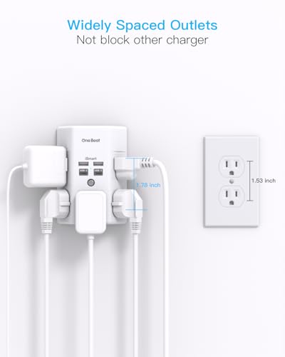 One Beat Surge Protector Wall Outlet Extender,3-Sided Outlet Splitter 1680J - color: White, size: 15.5w,1pcs