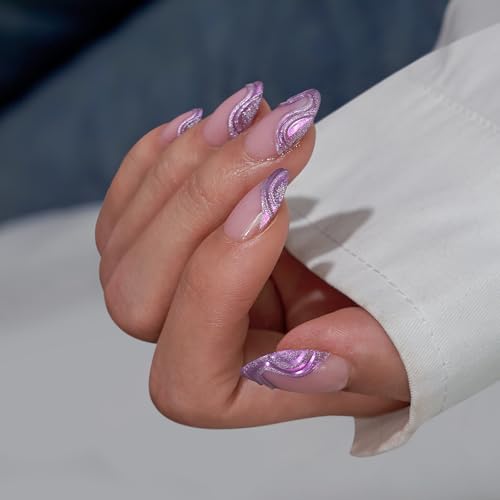 BTArtbox Press on Nails, French Tips, Short Almond Nails, 32Pcs Full Kit - color: A2-Mermaid Tail