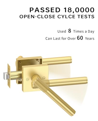 Asidrama 4 Pack Gold Privacy Interior Door Handles | Thumb-Turn Privacy Lock,Fits 1-3/8"-1-3/4" Doors,Adj. 2-3/8"-2-3/4" Latch,Heavy-duty Zinc,Easy DIY Setup - color: Brushed Gold
