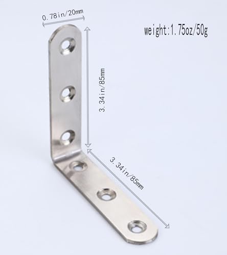 4 Pack Flat Mending Plate for Wood, Stainless Steel Straight Brackets Flat Repair Fixing Wood Brace Joining Plates Connector with Fixing Screws (8, L-Shaped Bracket 0.78*3.34*3.34in) - size: L-Shaped Bracket 0.78*3.34*3.34 in