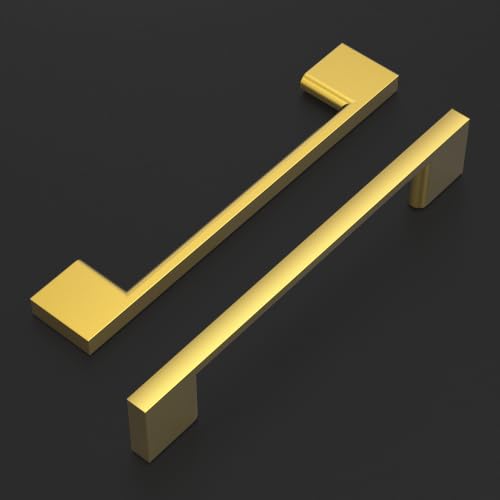 Amerdeco 10 Pack Heavy Duty Solid Zinc Alloy Vibrant Brushed Moderne Brass Cabinet Pulls 5" - color: Brushed Moderne Brass, size: 5" hole center