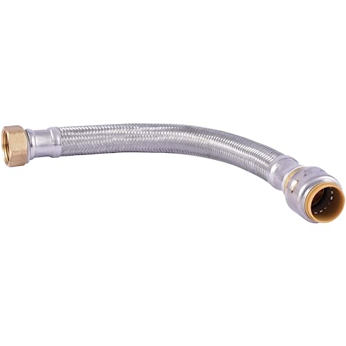 SharkBite Max 3/4 Inch x 3/4 Inch FIP x 12 Inch Stainless Steel Braided Flexible Water Heater Connector, Push to Connect Brass Plumbing Fitting, PEX Pipe, Copper, CPVC, PE-RT, HDPE, UR3088FX12 - size: 12 in, style: SharkBite Max