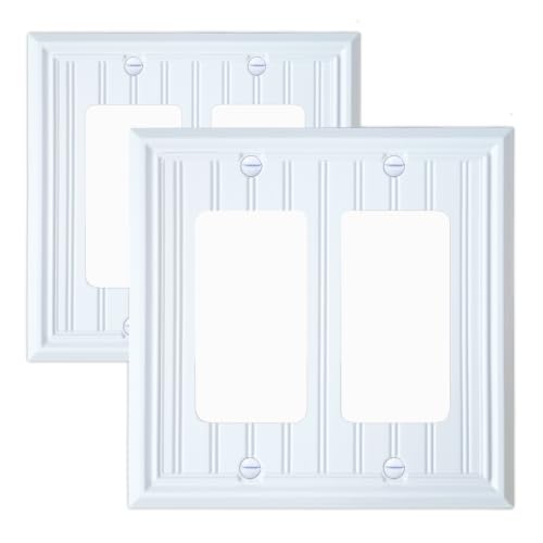 White Natural Material Double Decorator Outlet Cover Wall Plate(2-Pack) - size: Double Decorator