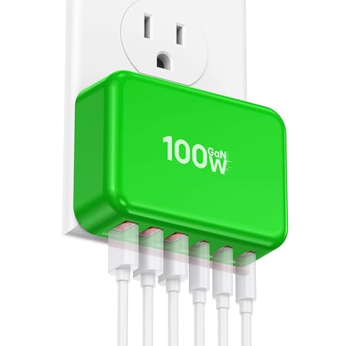 Fast Charger Block, 100W 6 Port Charging Station Hub Cube, Power Strip Plug - color: Green