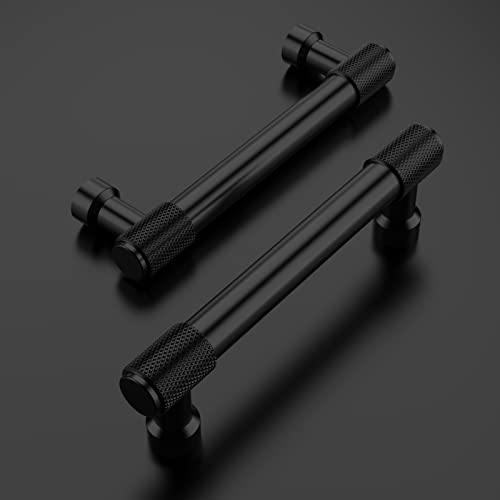 Amerdeco 10 Pack Matte Black Knurled Cabinet Pulls 3 Inch(76mm) Hole Center Kitchen Cabinet Handles Drawer Pulls Cabinet Hardware ZH0034 - color: Matte Black, size: 3"/76MM Hole Center