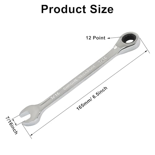 2 Pcs 7/16 Inch Ratchet Combination Wrench, Imperial SAE 72-Tooth - size: 7/16 Inch